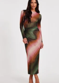 Dresses>Quiz Multi Mesh Marble Print Midaxi Dress
