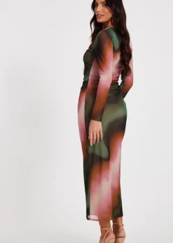 Dresses>Quiz Multi Mesh Marble Print Midaxi Dress