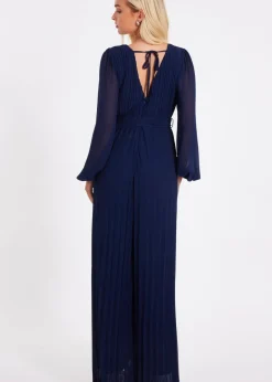 Jumpsuits & Playsuits>Quiz Navy Chiffon Pleated Jumpsuit