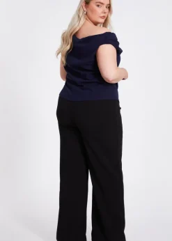 T-Shirts>Quiz Navy Curve Drape Neck Top