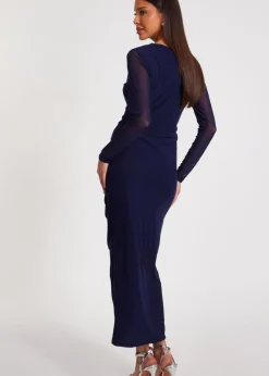Dresses>Quiz Navy Mesh Ruched Midaxi Dress