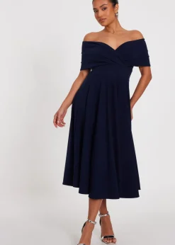 Dresses>Quiz Navy Petite Bardot Midi Dress