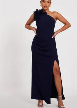 Dresses>Quiz Navy Petite One Shoulder Maxi Dress