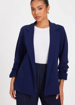Coats & Jackets>Quiz Navy Petite Ruched Sleeve Blazer
