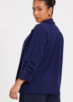 Coats & Jackets>Quiz Navy Petite Ruched Sleeve Blazer
