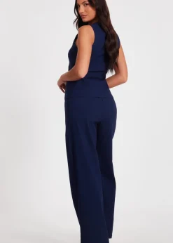 Trousers>Quiz Navy Pinstripe Wide Leg Trousers