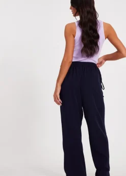 Trousers>Quiz Navy Tie Waist Palazzo Trousers