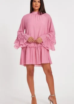 Dresses>Quiz Pink Chiffon Frill Mini Dress
