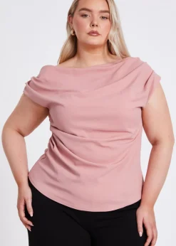 Tops>Quiz Pink Curve Drape Neck Top