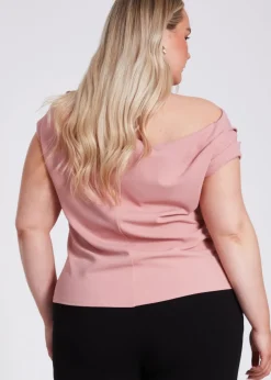 Tops>Quiz Pink Curve Drape Neck Top