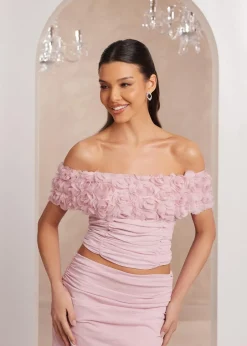 Tops>Quiz Pink Floral Mesh Top