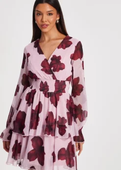 Dresses>Quiz Pink Floral Tiered Skater Dress