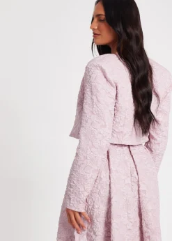Coats & Jackets>Quiz Pink Jacquard Crop Jacket