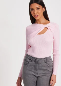 Tops>Quiz Pink Knitted Bow Detail Top