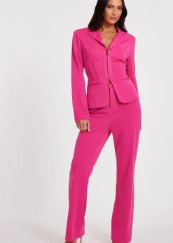 Trousers>Quiz Pink Woven Flared Trousers