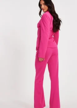 Trousers>Quiz Pink Woven Flared Trousers