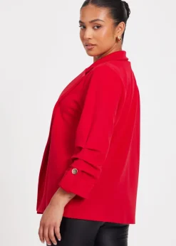 Coats & Jackets>Quiz Red Petite Ruched Sleeve Blazer