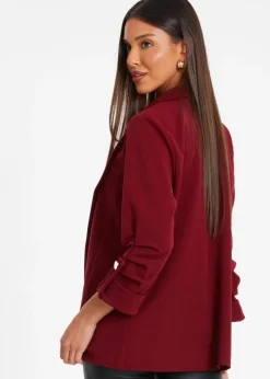Coats & Jackets>Quiz Red Ruched Sleeve Blazer