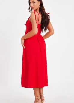 Dresses>Quiz Red Tie Shoulder Midi Dress