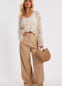 Tops>Quiz Stone Crochet Tie Front Cardigan