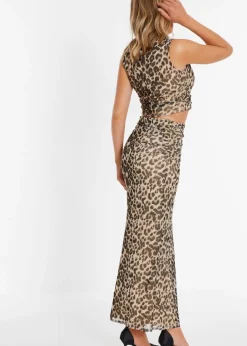 Tops>Quiz Stone Leopard Print Mesh Top