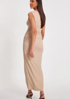 Dresses>Quiz Stone Ribbed Midaxi Dress