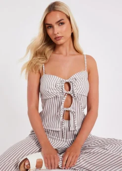 Tops>Quiz Stone Striped Tie Front Top