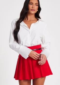 Tops>Quiz White Diamante Cuff Shirt