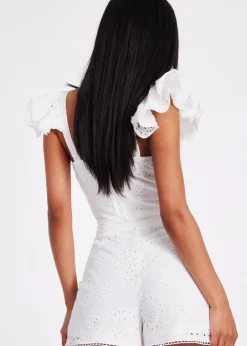 Shorts>Quiz White Embroidered Shorts