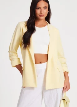 Coats & Jackets>Quiz Yellow Ruched Sleeve Blazer