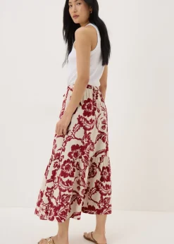 Skirts>Papaya Raspberry Floral Button Tiered Midaxi Skirt