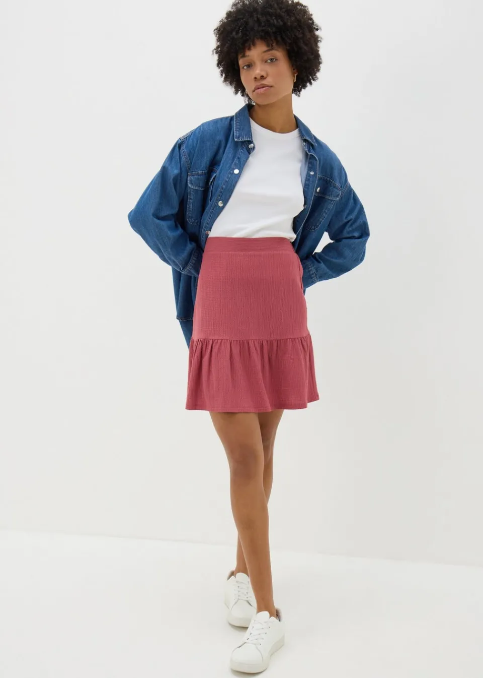 Skirts>Papaya Raspberry Tiered Mini Skirt