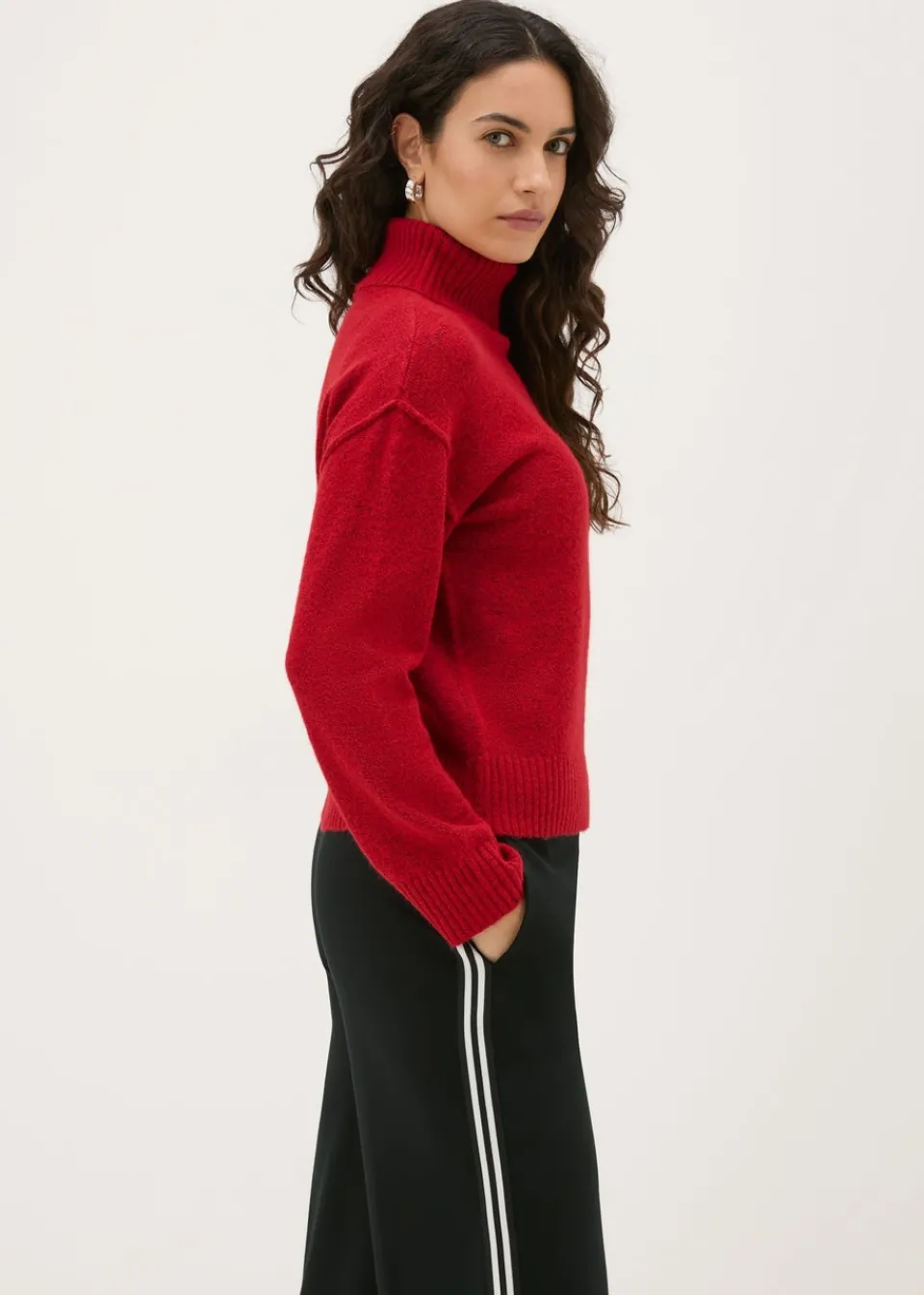 Tops>Papaya Roll Neck Jumper Red