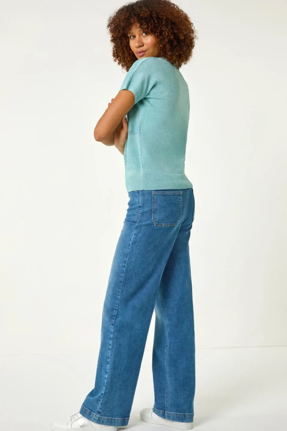 T-Shirts>Roman Aqua Shimmer Textured Top