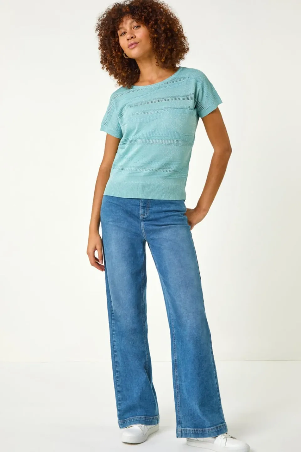 T-Shirts>Roman Aqua Shimmer Textured Top