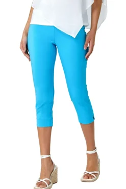 Leggings>Roman Aquamarine Cropped Stretch Trouser Capri Summer Leggings 3/4 Pedal Pushers