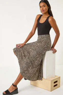 Skirts>Roman Beige Animal Print Stretch Pencil Skirt