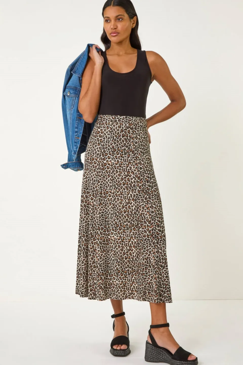 Skirts>Roman Beige Animal Print Stretch Pencil Skirt