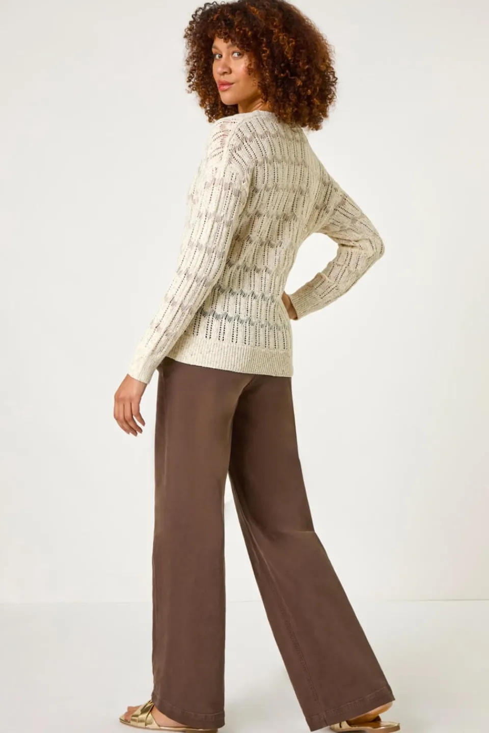 Knitwear>Roman Beige Stitch Detail Button Through Knit Cardigan
