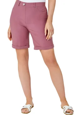 Shorts>Roman Biscuit Elastic Waist Turn Up Stretch Shorts Maroon
