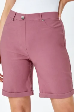 Shorts>Roman Biscuit Elastic Waist Turn Up Stretch Shorts Maroon