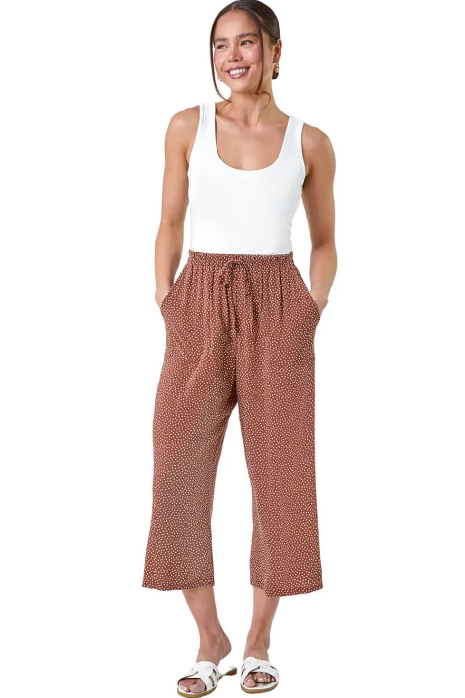 Trousers>Roman Biscuit Petite Spot Print Stretch Culottes