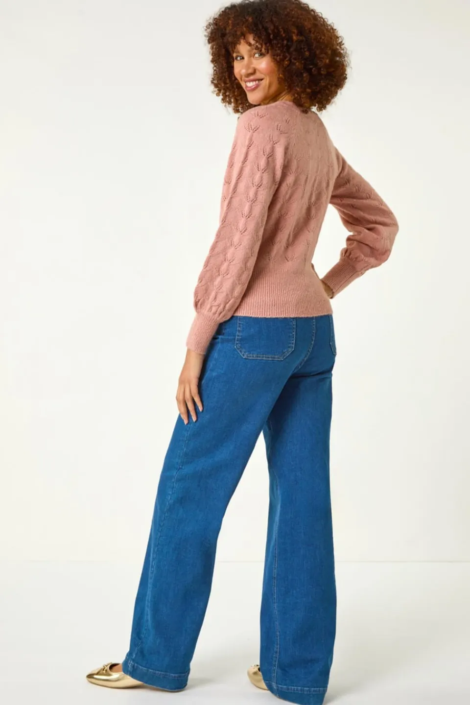 Tops>Roman Biscuit Pointelle Detail Knit Cardigan Pink
