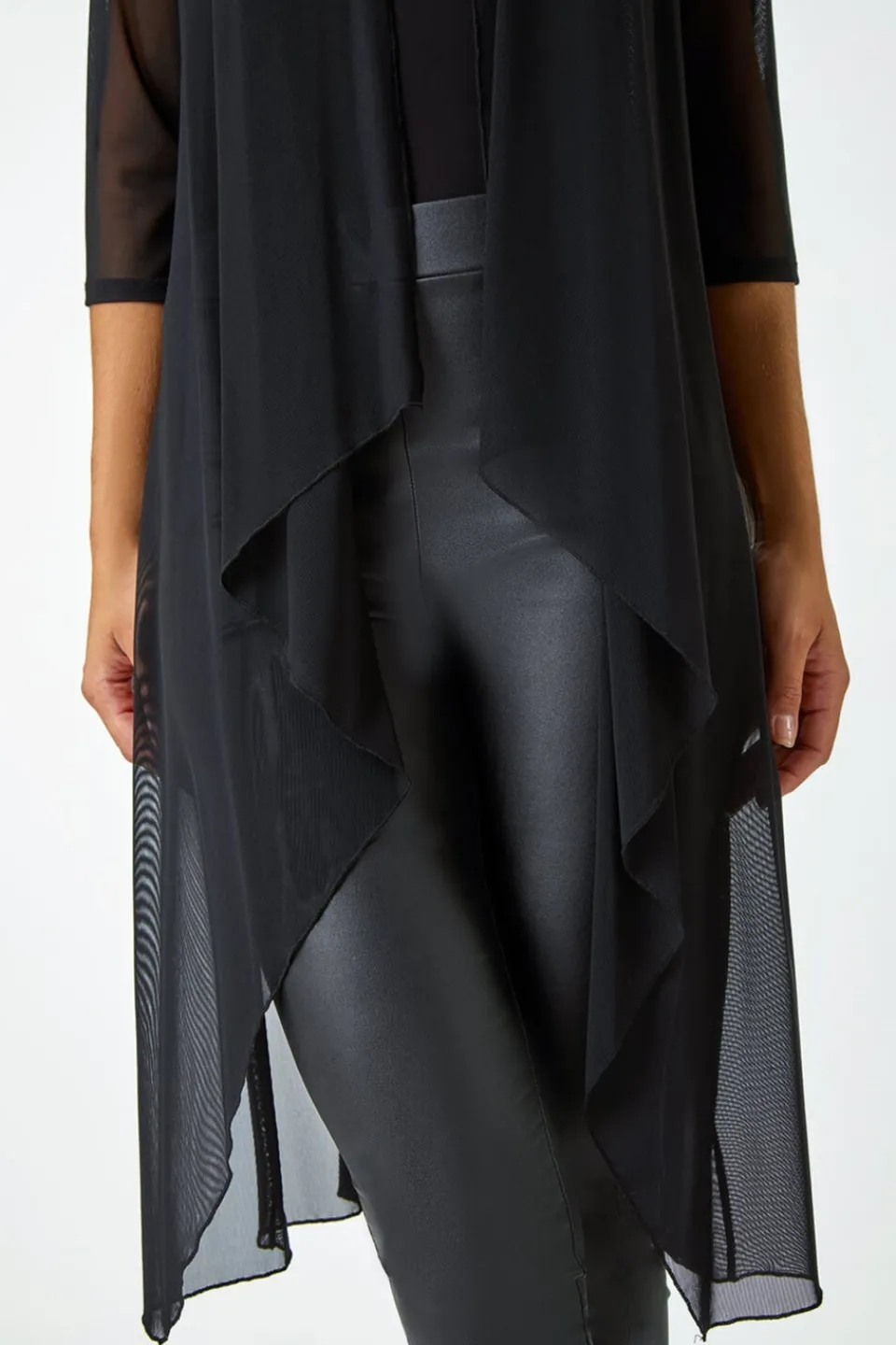 Blouses & Shirts>Roman 3/4 Sleeve Mesh Longline Kimono Black
