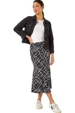 Skirts>Roman Black Abstract Checked Print Skirt