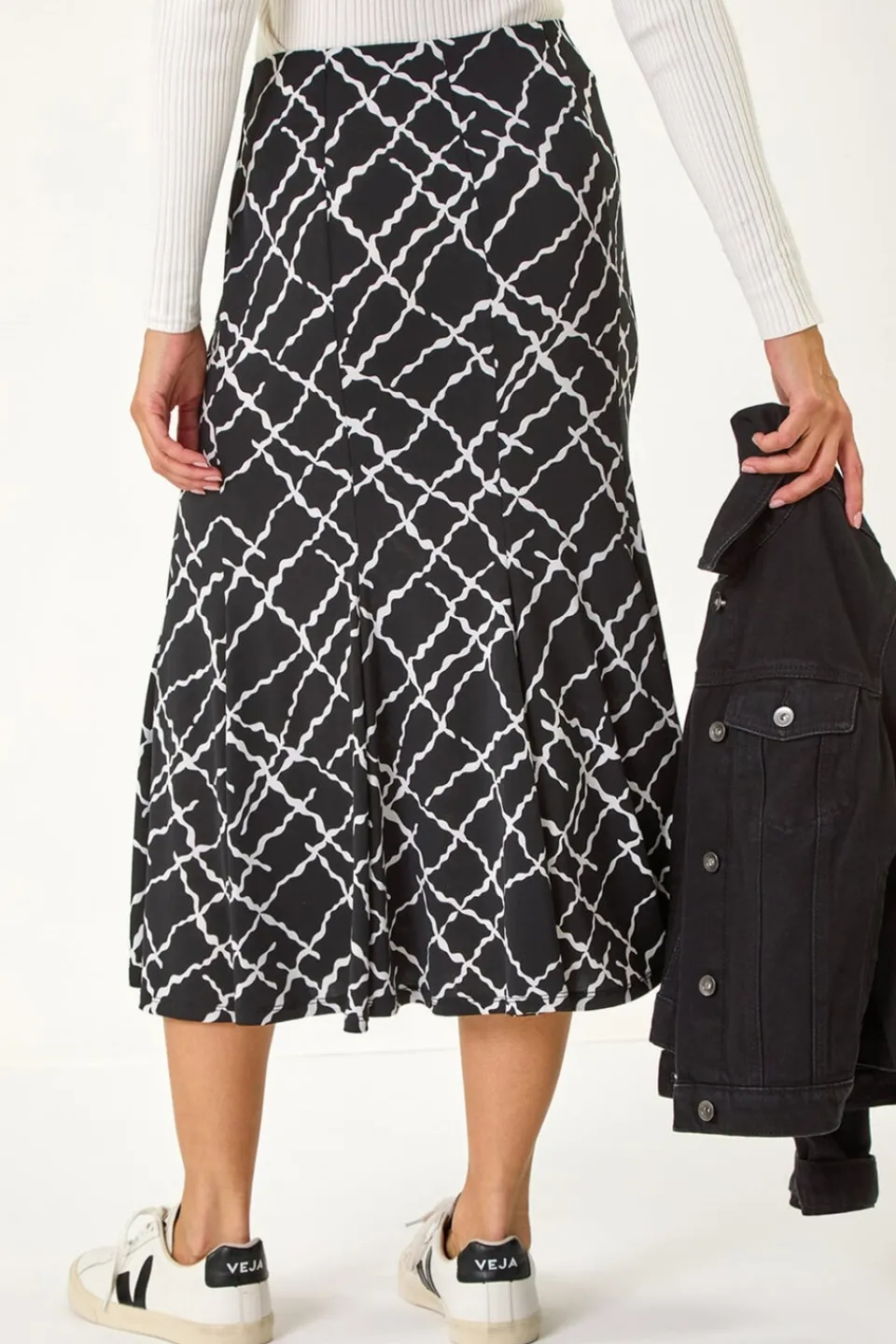 Skirts>Roman Black Abstract Checked Print Skirt