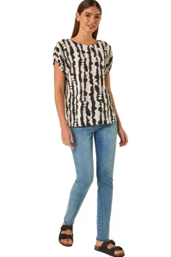 Tops>Roman Black Abstract Print Top