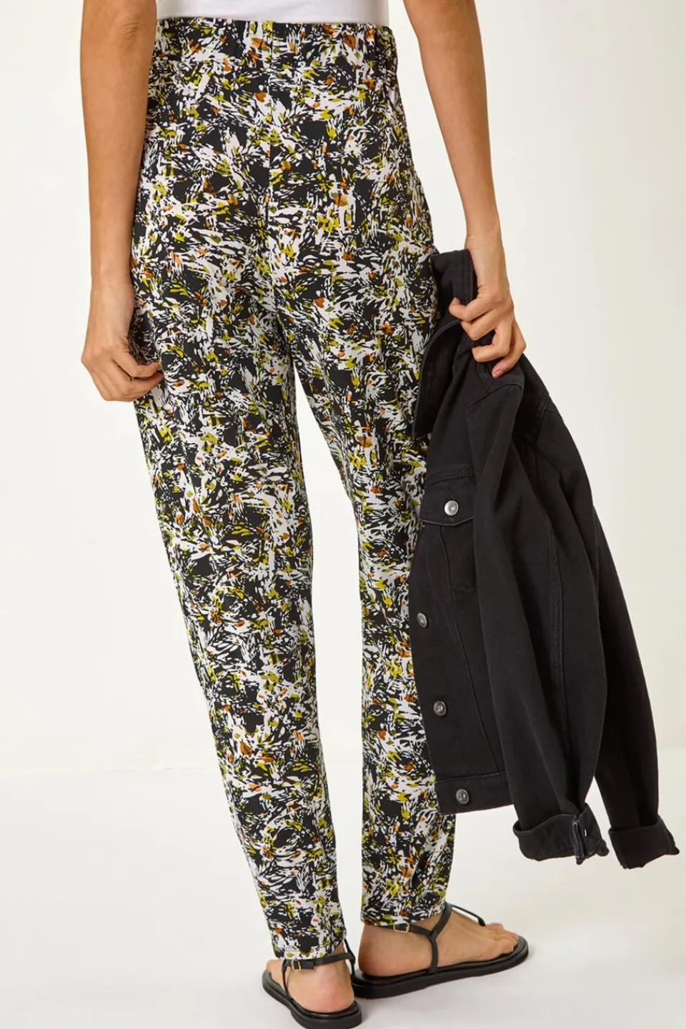 Trousers>Roman Black Abstract Print Harem Straight Trousers