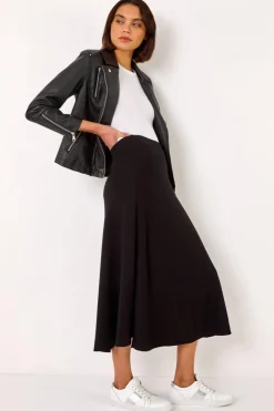 Skirts>Roman Black A-Line Pull On Stretch Skirt