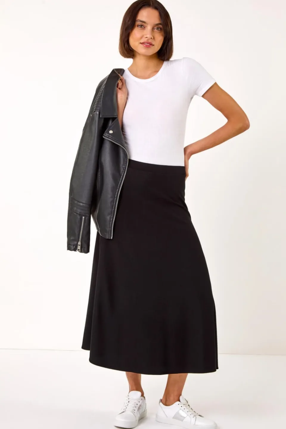Skirts>Roman Black A-Line Pull On Stretch Skirt